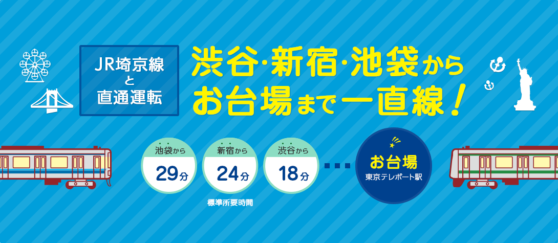 JR埼京線と直通運転 渋谷・新宿・池袋からお台場まで一直線！の画像