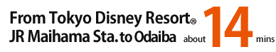 From Tokyo Disney Resort® JR Maihama Station to Odaiba	approximately 14 minutes (transfer at Shin-Kiba)